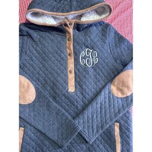 MarleyLilly Quilted Snap Hoodie Sherpa Lined Monogrammed CTL Elbow Patches  S